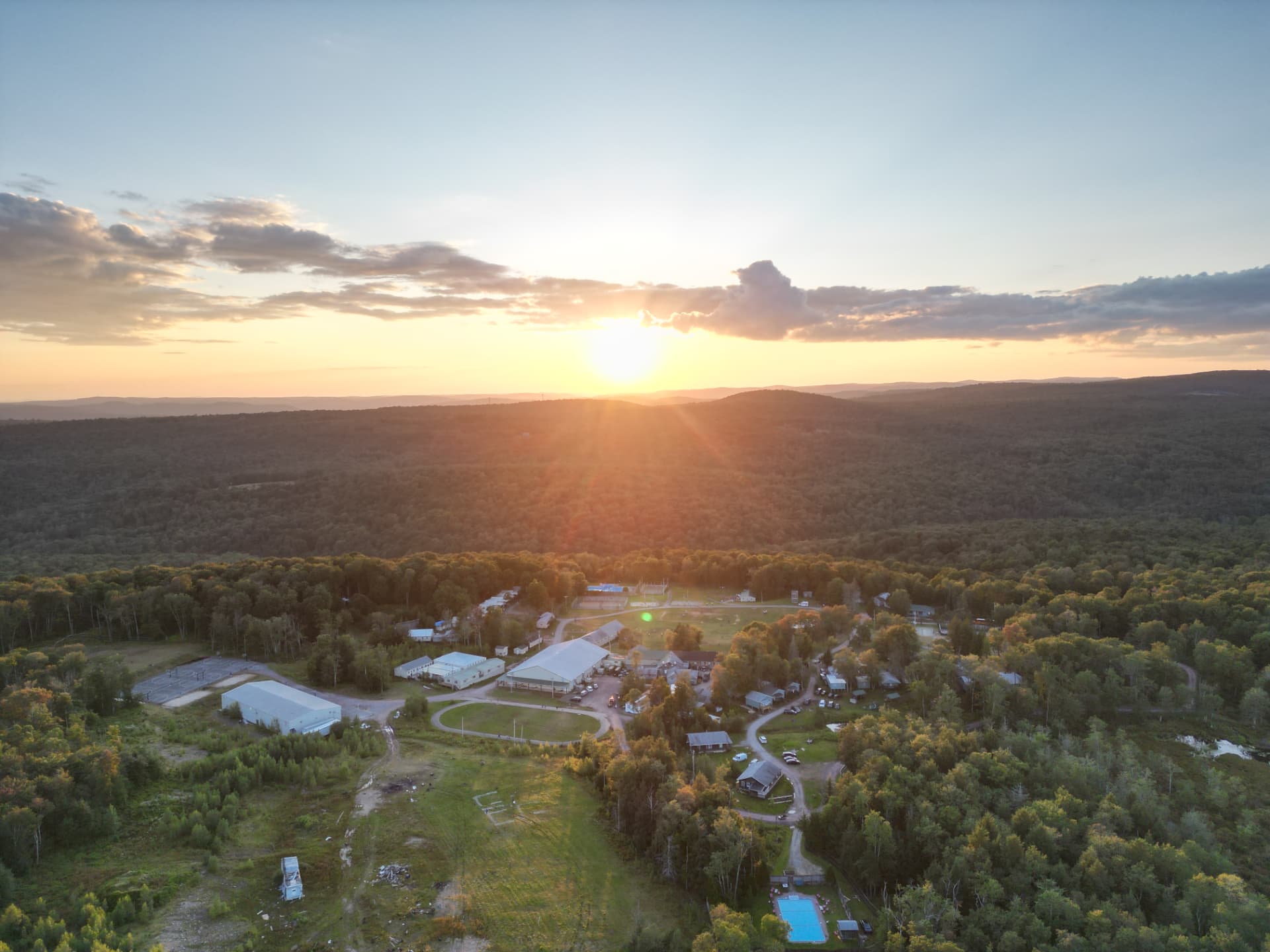 Camp Ruach Chaim at sunset, seen from above